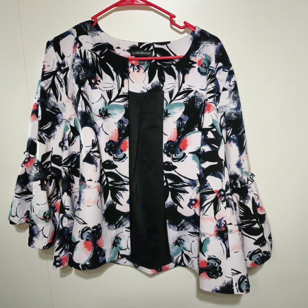 Lane Bryant Open Front Bell Sleeve Blazer Women's Plus Size 18/20 Floral Lined - Picture 1 of 10